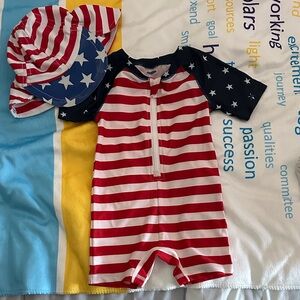 Kids' American Flag Stripe One-Piece Swimsuit in Red, White & Blue